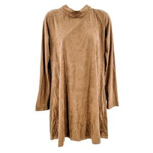 The Cove Faux Suede Mock Neck Turtleneck Long Sleeve Tunic Dress or Top Tan